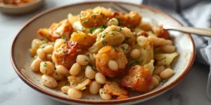 Golden Roasted Cabbage White Bean Skillet