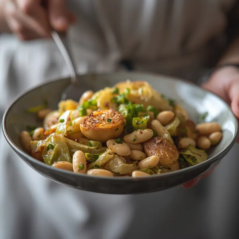 Golden Roasted Cabbage White Bean Skillet