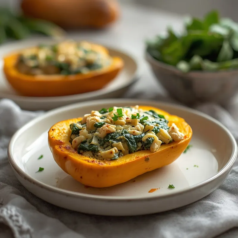 Creamy Spinach Artichoke Chicken Stuffed Delicata Squash Creamy Spinach Artichoke Chicken Stuffed Delicata Squash