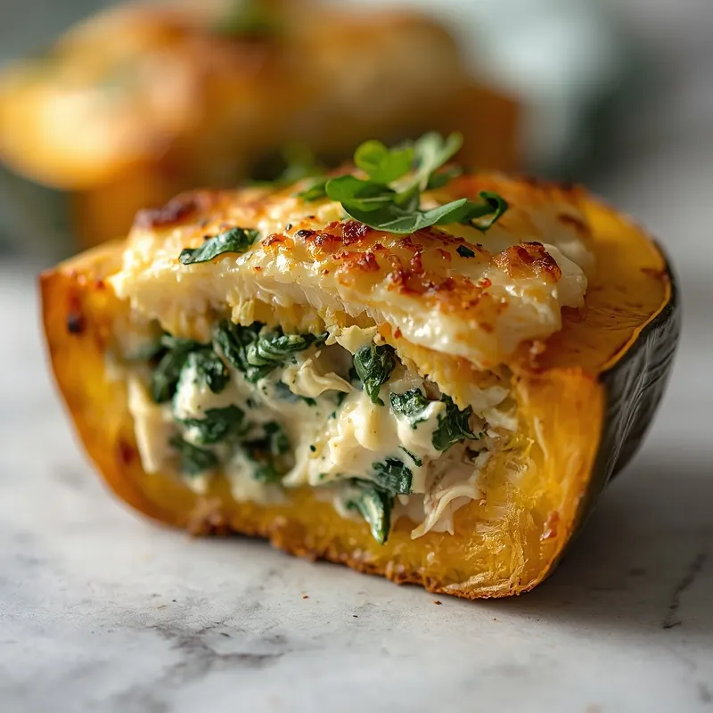 Creamy Spinach Artichoke Chicken Stuffed Delicata Squash Creamy Spinach Artichoke Chicken Stuffed Delicata Squash