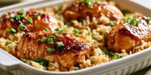 Juicy One Pan Honey Garlic Chicken Rice Bake