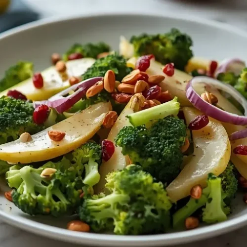 broccoli pear pepita crunch salad recipe