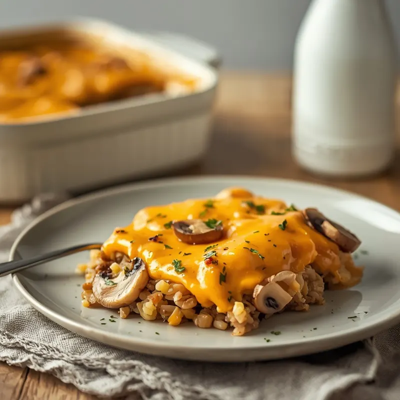Cheesy Mushroom Wild Rice Casserole