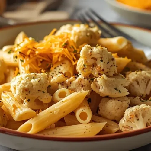 creamy chicken and roasted cauliflower pasta bake recipe