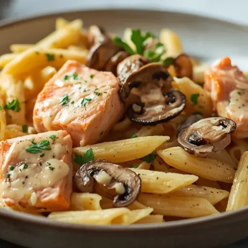 creamy salmon mushroom pasta bake recipe