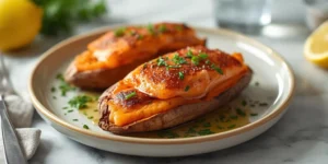 Crispy Salmon Stuffed Sweet Potatoes