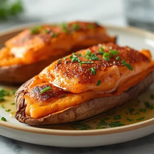 crispy salmon stuffed sweet potatoes recipe