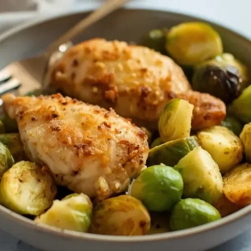 garlic butter chicken and brussels sprouts skillet recipe