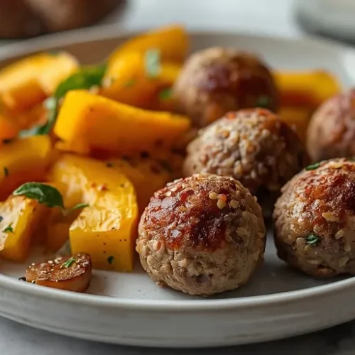 garlic herb lamb meatballs with roasted squash recipe