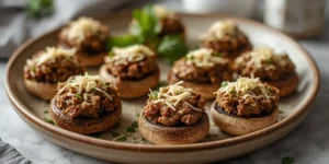 Golden Garlic Parmesan Beef Stuffed Mushrooms