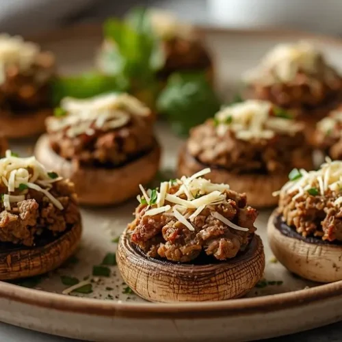 garlic parmesan beef stuffed mushrooms recipe