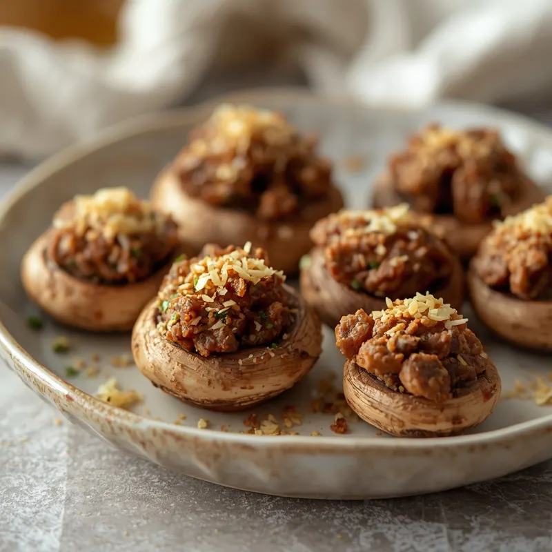 Golden Garlic Parmesan Beef Stuffed Mushrooms
