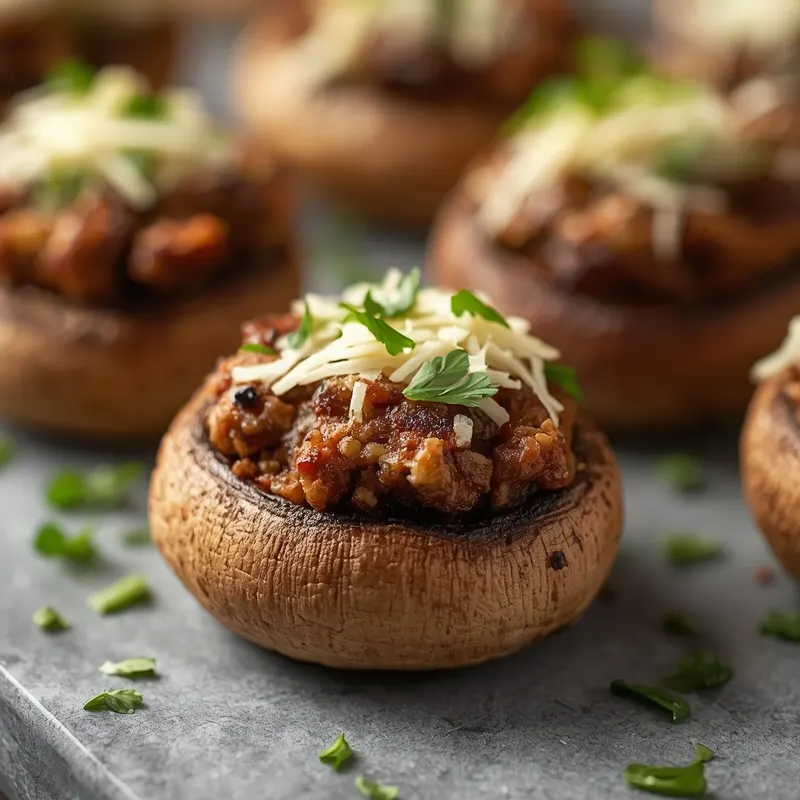 Golden Garlic Parmesan Beef Stuffed Mushrooms