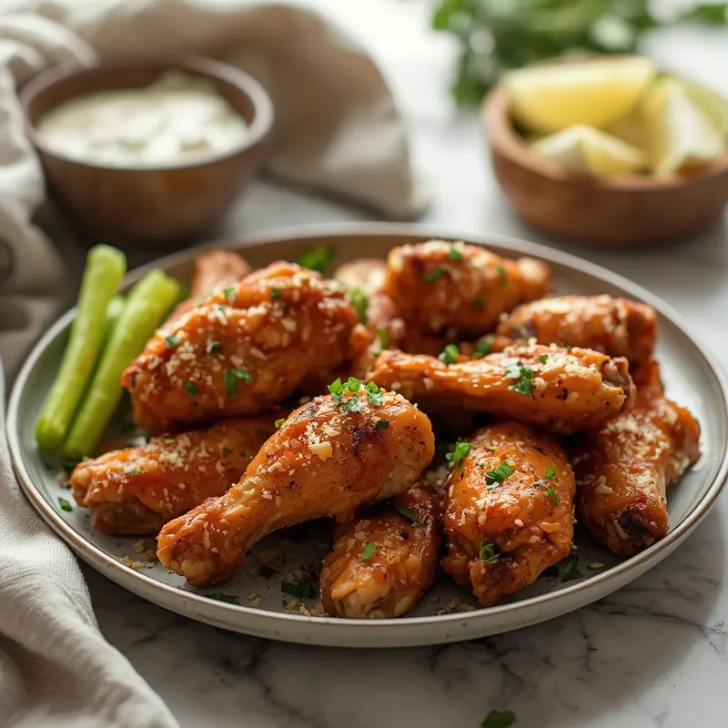 Crispy Garlic Parmesan Chicken Wings 4 garlic parmesan chicken wings serving