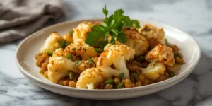 Golden Garlic Roasted Cauliflower Lentil Salad