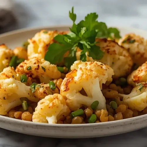 garlic roasted cauliflower lentil salad recipe