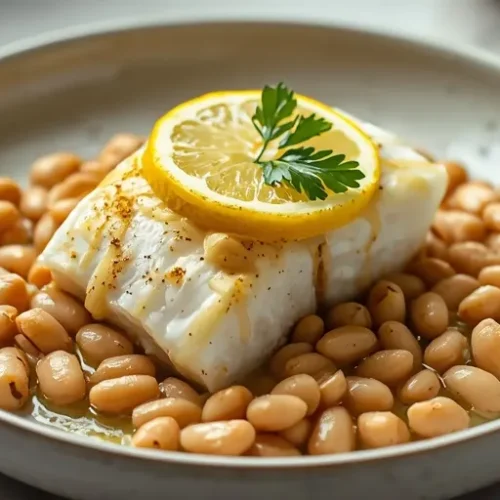 lemon garlic cod white bean skillet recipe