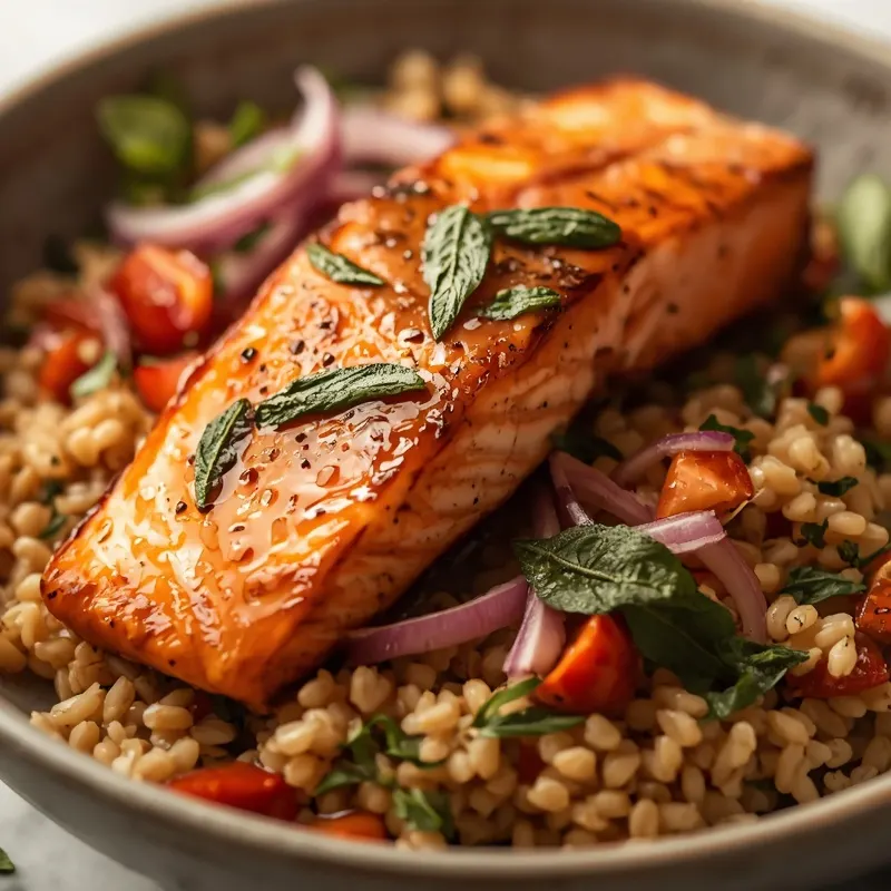 Golden Maple Sage Salmon Farro Bowls Golden Maple Sage Salmon Farro Bowls
