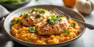 Creamy Parmesan Chicken and Pumpkin Risotto Skillet