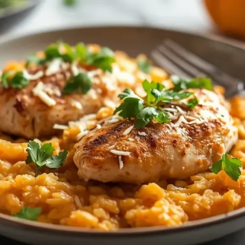parmesan chicken and pumpkin risotto skillet recipe