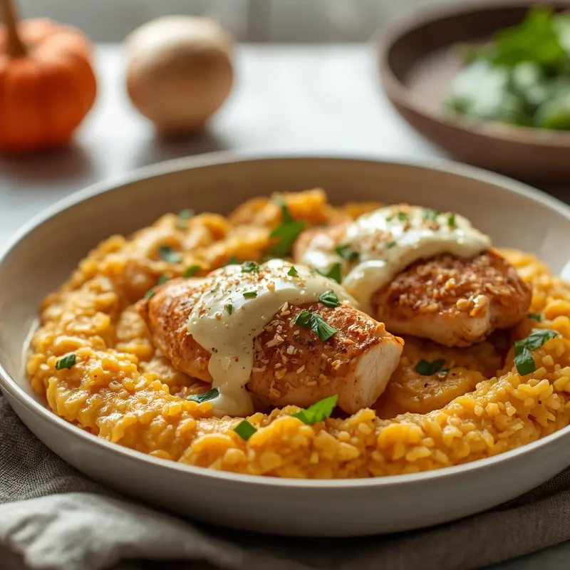 Creamy Parmesan Chicken and Pumpkin Risotto Skillet Creamy Parmesan Chicken and Pumpkin Risotto Skillet