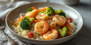 Golden Parmesan Shrimp and Broccoli Rice Bake