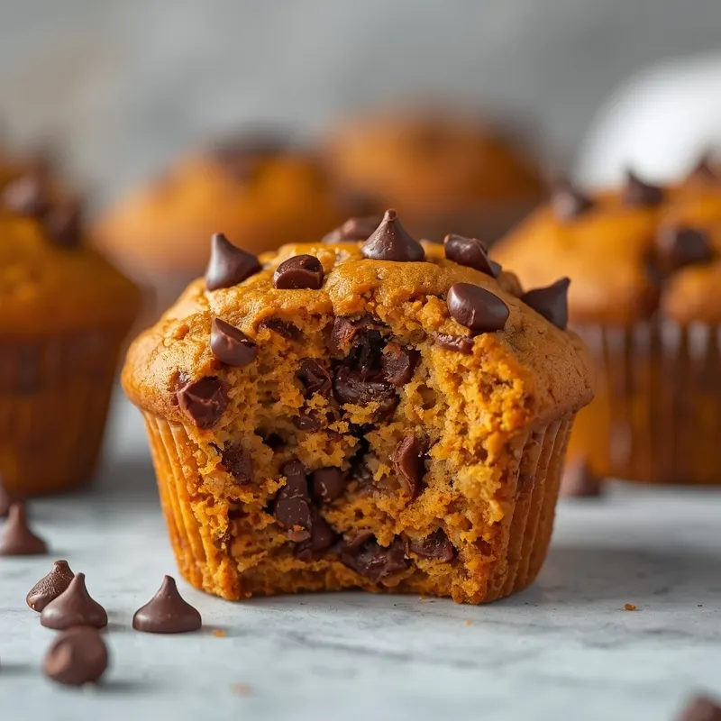 Soft Pumpkin Chocolate Chip Protein Muffins