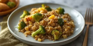 Golden Roasted Broccoli Cheddar Farro Bake