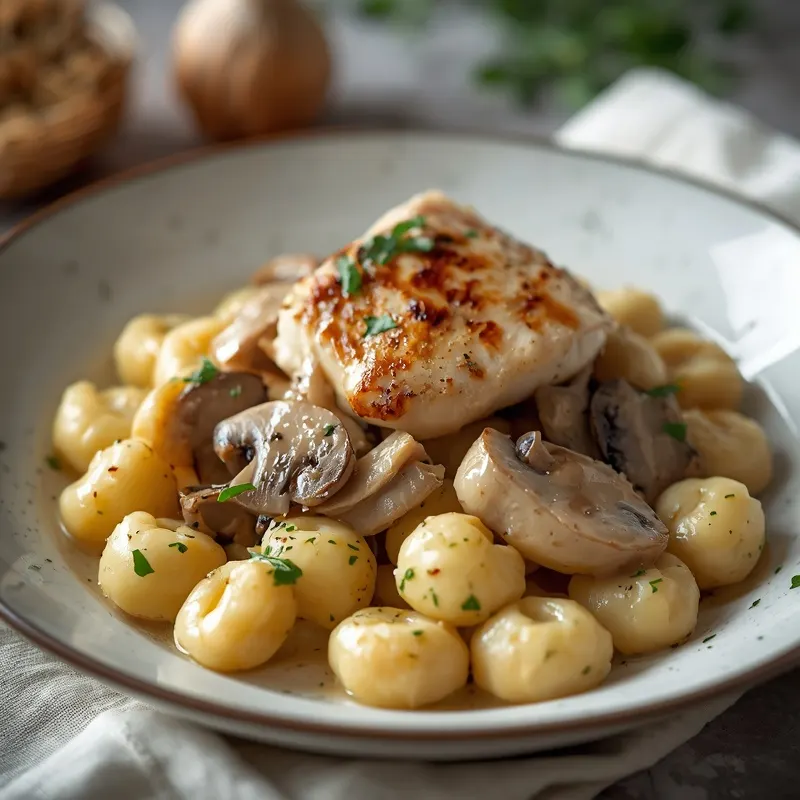 Creamy Roasted Garlic Chicken and Mushroom Gnocchi