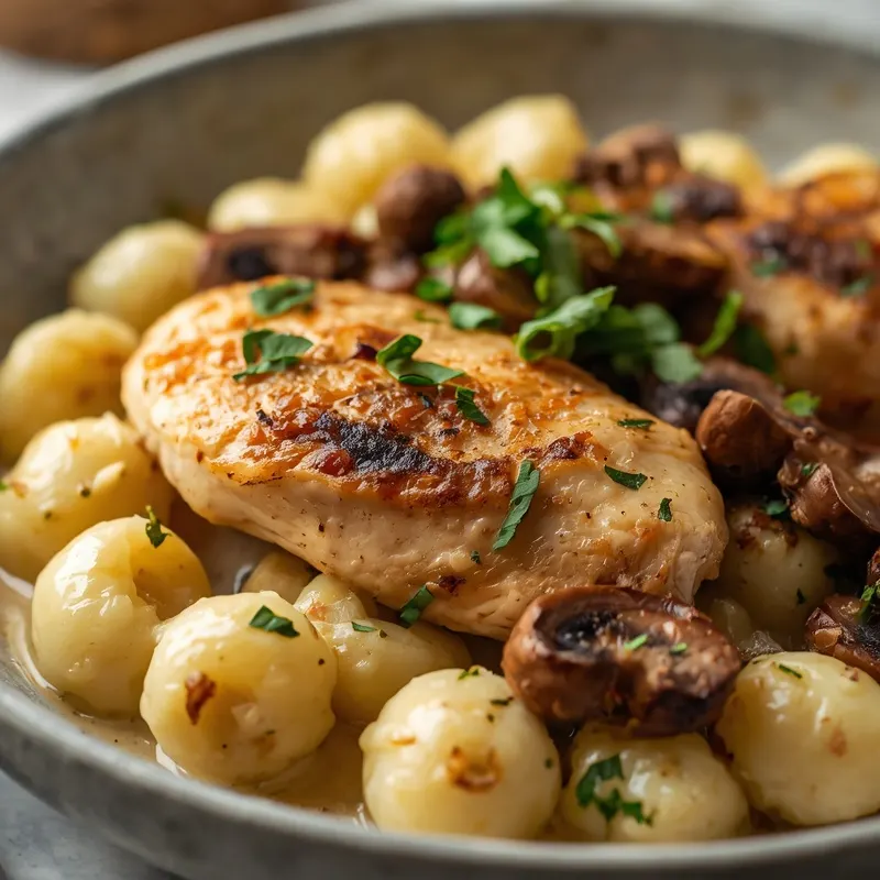 Creamy Roasted Garlic Chicken and Mushroom Gnocchi