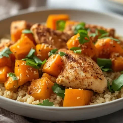 roasted pumpkin chicken quinoa bowls recipe