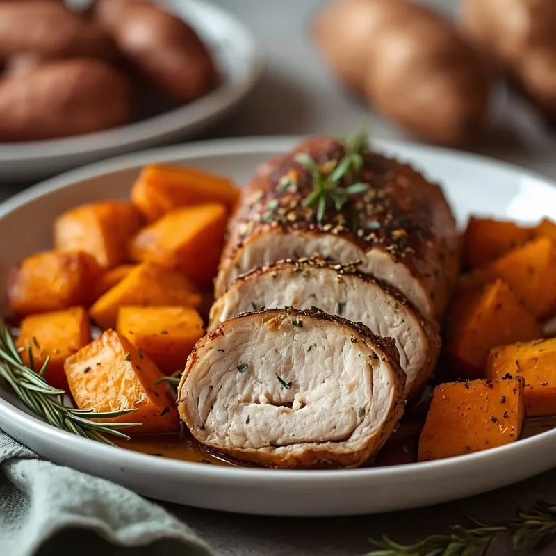 Golden Rosemary Turkey Tenderloin with Sweet Potatoes Golden Rosemary Turkey Tenderloin with Sweet Potatoes