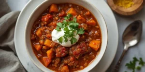 Creamy Vegan Sweet Potato Red Lentil Chili