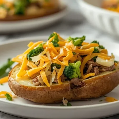 cheesy beef broccoli stuffed potatoes recipe