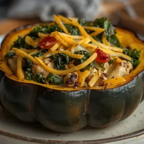 chicken kale cheddar stuffed acorn squash recipe