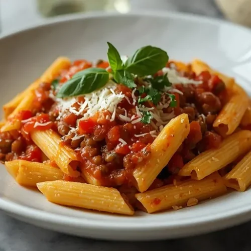 creamy lentil tomato pasta bake recipe