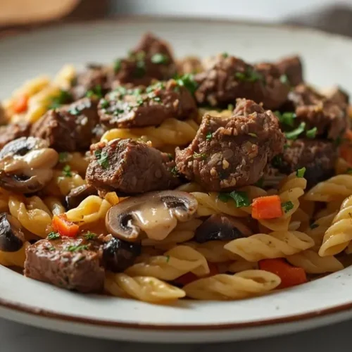 creamy mushroom beef orzo skillet recipe