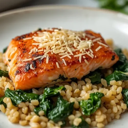 creamy salmon spinach farro bake recipe