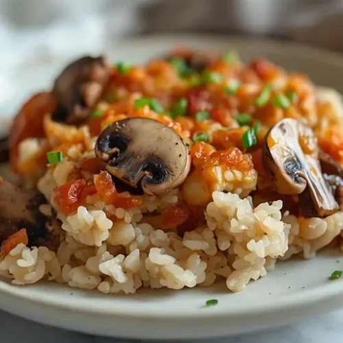 garlic mushroom white bean rice bake recipe