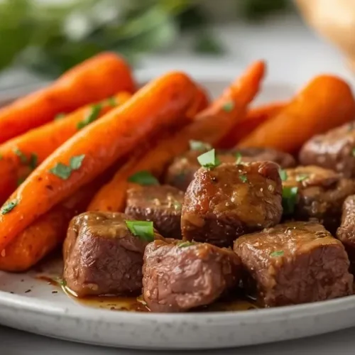 maple mustard steak bites with roasted carrots recipe