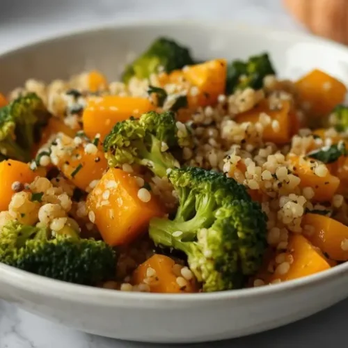 roasted pumpkin broccoli quinoa bowls recipe