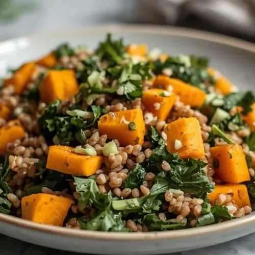roasted pumpkin kale farro salad recipe