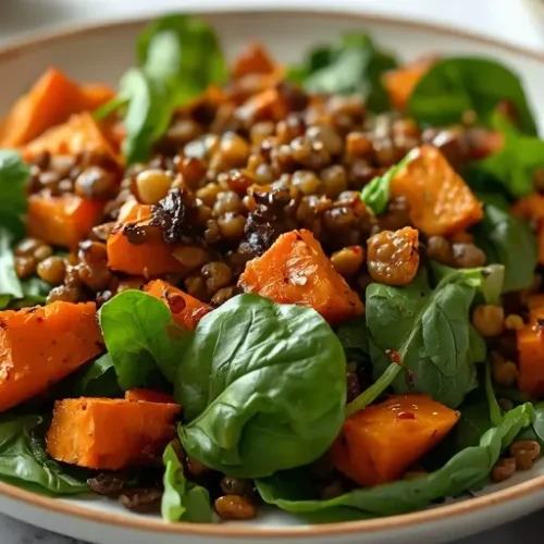 roasted sweet potato lentil spinach salad recipe